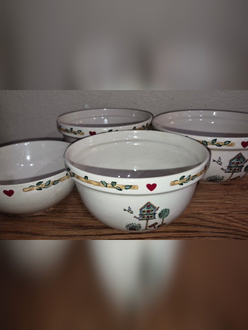 4 Thompson Pottery Birdhouse Nesting Mixing Bowl Set Cottage Garden Design - Picture 5 of 5